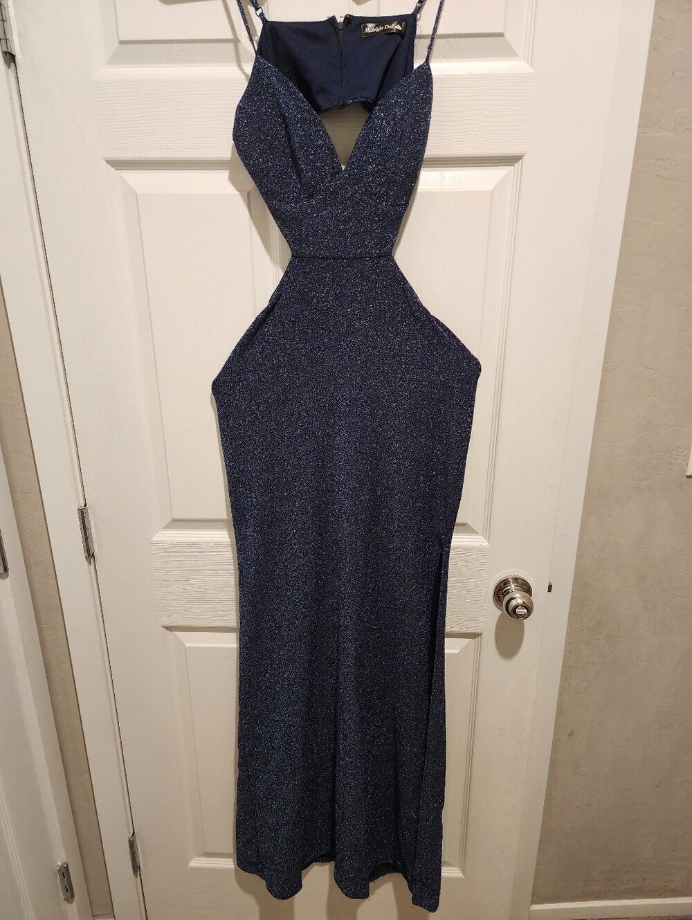 Navy Sparkle Cutout Evening Dress - Unbranded